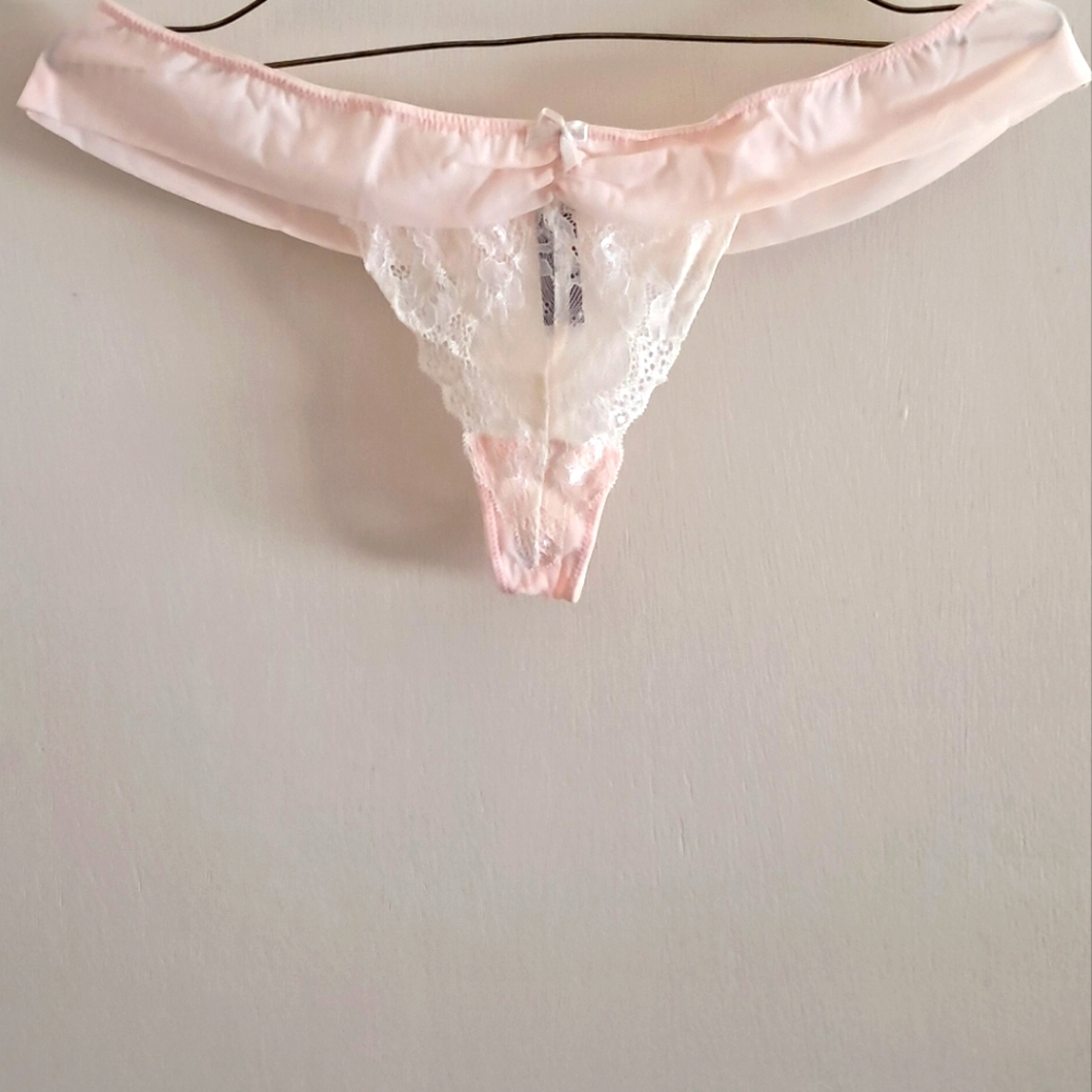 Elegant Lace Trim Pink Thong